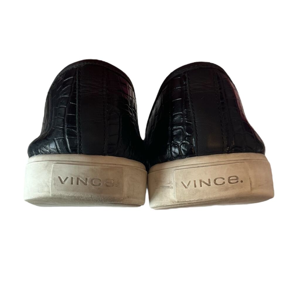 Vince Preston Croc-Embossed Leather Slip-On Sneakers Size 8.5 Black Casual - Picture 6 of 10